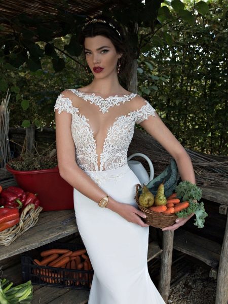 Wedding dress with illusion neckline