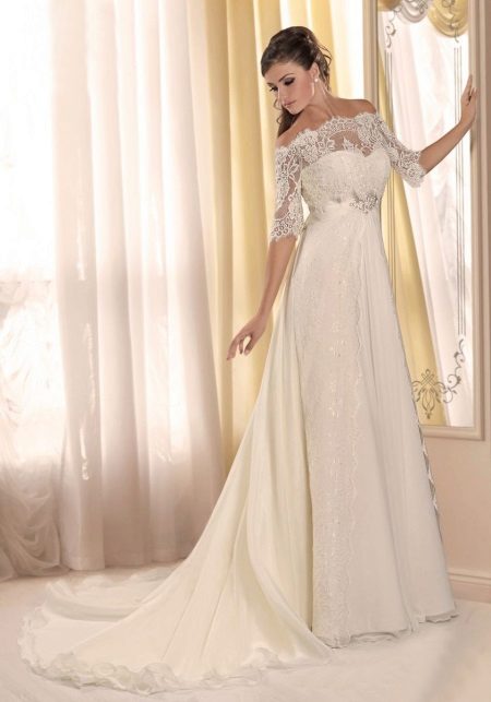 Empire style wedding dress with lace sleeves