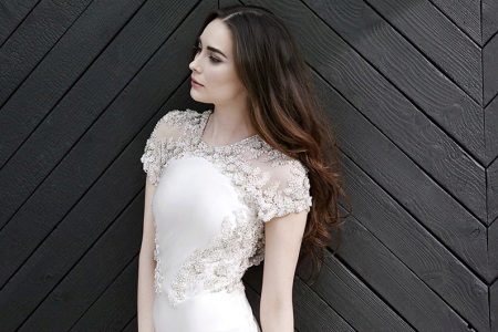 Wedding dress with short lace sleeves