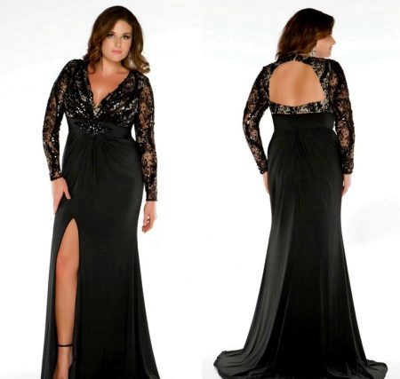 Evening dress with an open back for full girls