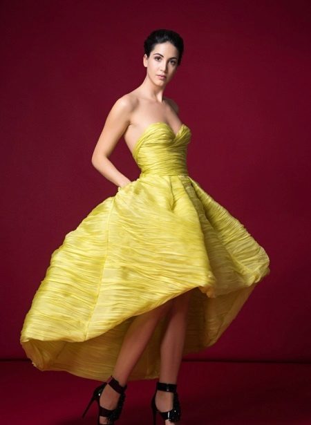 Evening dress short front long back yellow