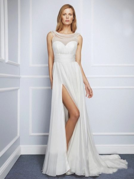 Greek style wedding dress with a slit