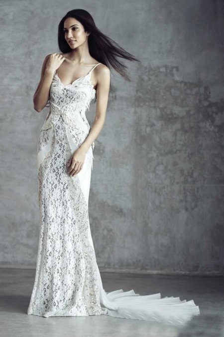 Lacy wedding dress on straps