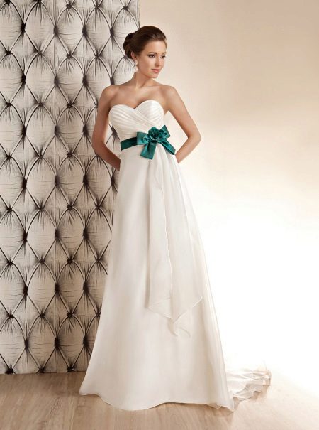 White Wedding Dress with Green Bow