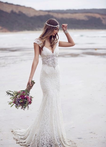 Empire style wedding dress with train