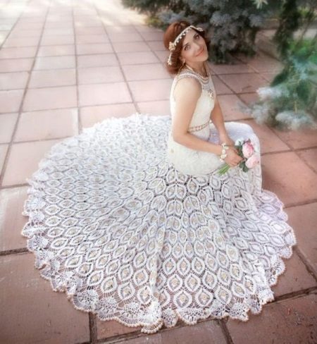 Knitted Wedding Dress with Crochet Train