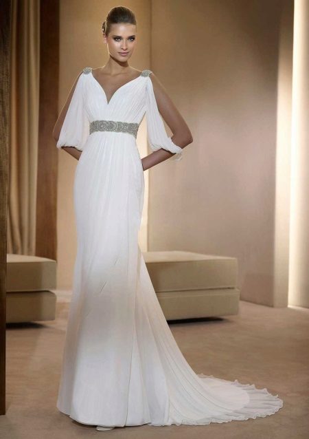 Wedding dress in the Greek style with a belt