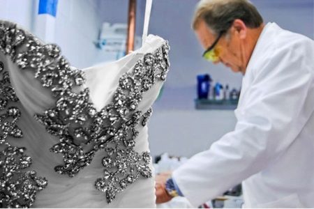 Cleaning a wedding dress with rhinestones