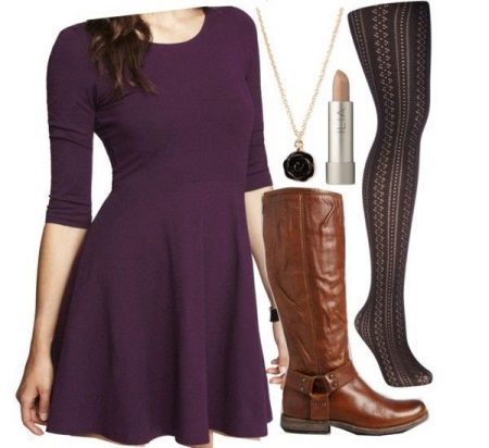 Eggplant dress, brown and black