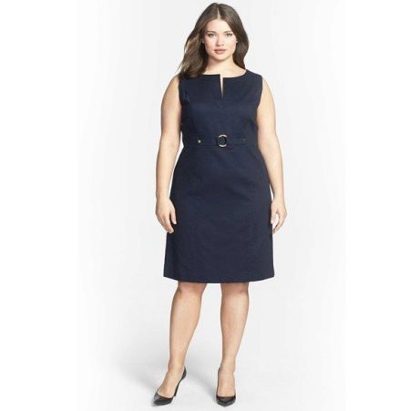 Black dress in business style for women with the figure of an apple