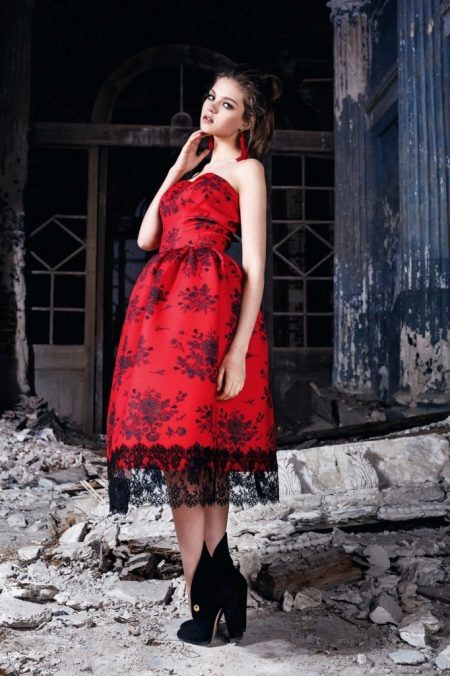 Red dress with black lace