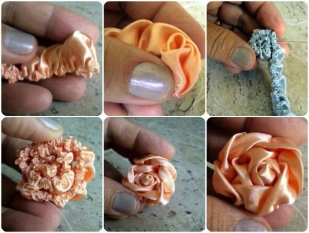 Formation of a flower from satin ribbon