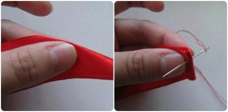 1 stage of twisting a rose from a ribbon