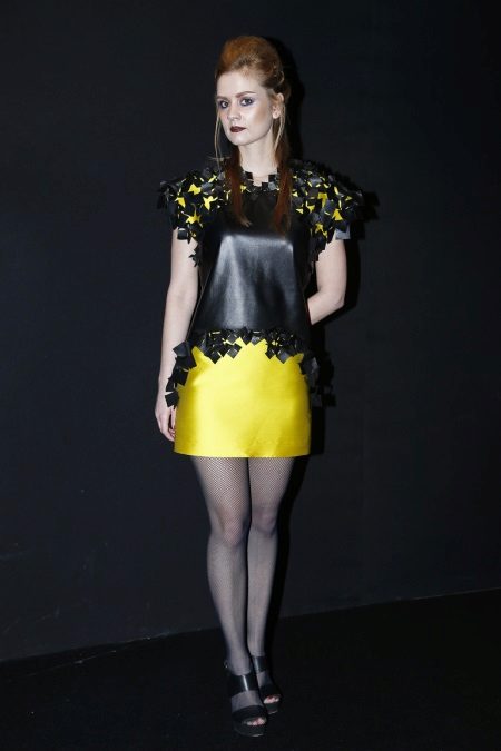 Dress from eco-leather black and yellow