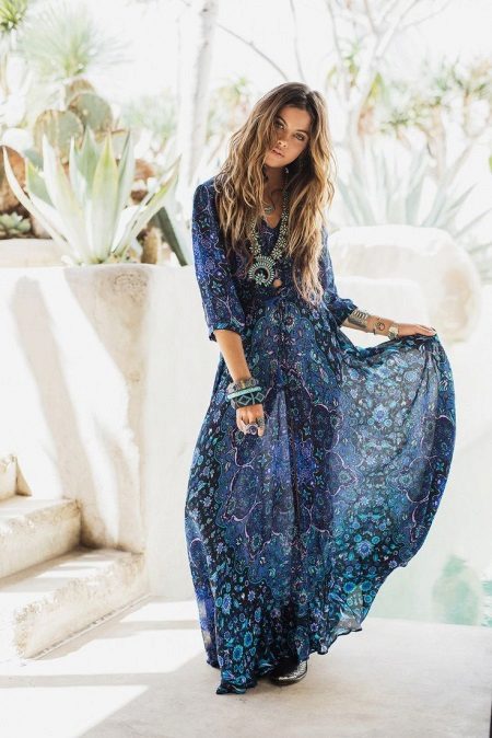 Dress in the style of boho with sleeves blue