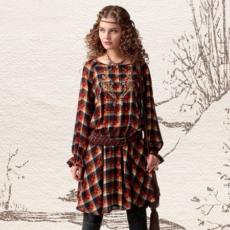 Checked boho shirt dress