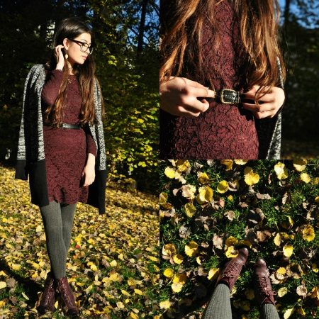 Gray tights to brown dress